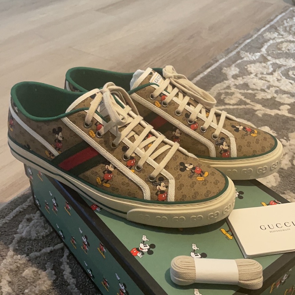 Gucci Beige and Red Mickey Mouse Sneakers